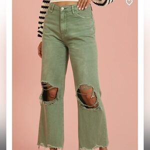 Vervet jeans by Flying Monkey size 26 90s Vintage Distressed Green Cropped Flare